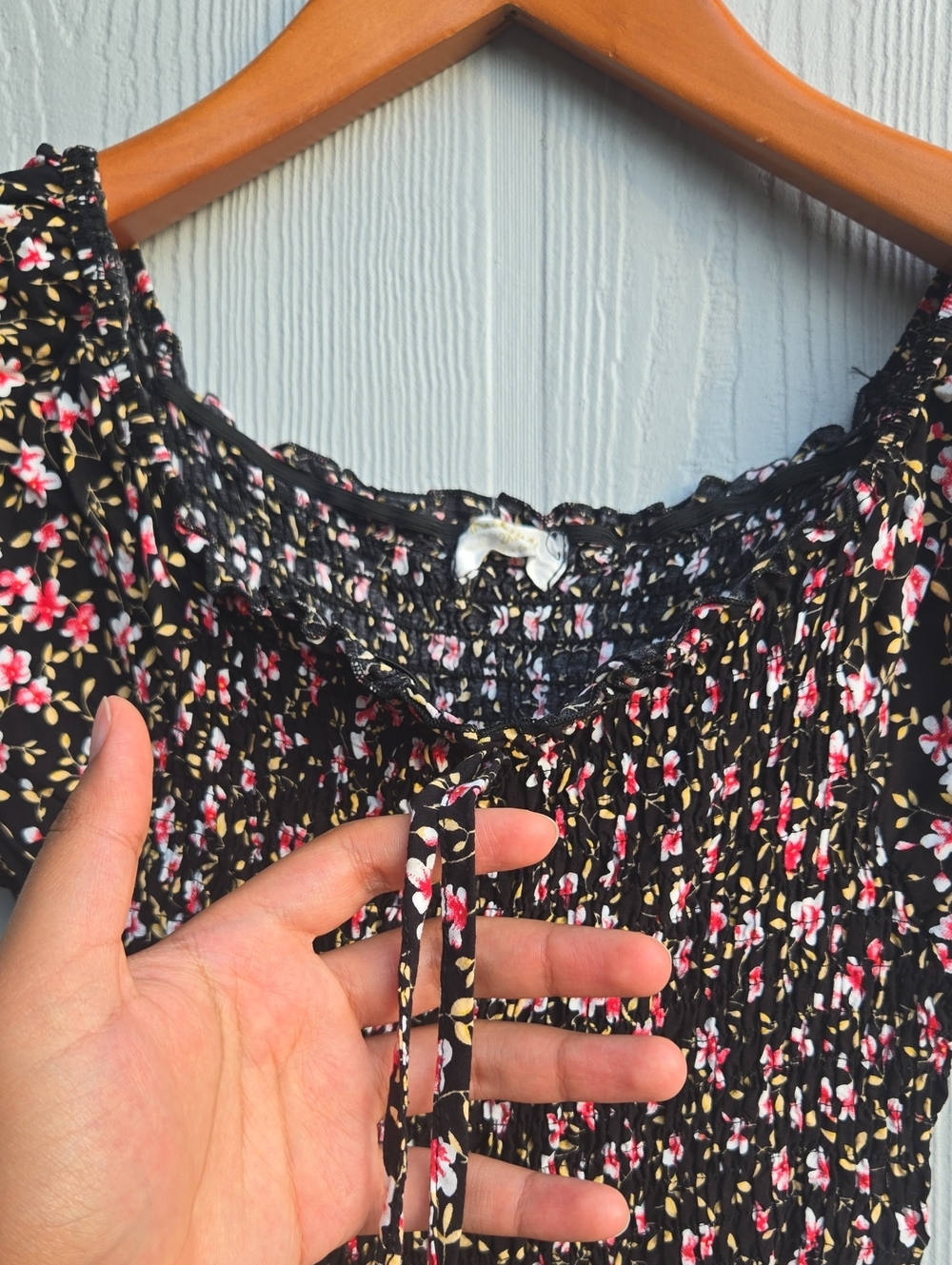 Dashing | Women's Black Floral Smocked Dress - Pink & White Flower Print - Picture 4 of 9